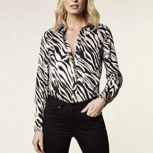 Karen Millen Satin Zebra Animal Print Button Down Blouse